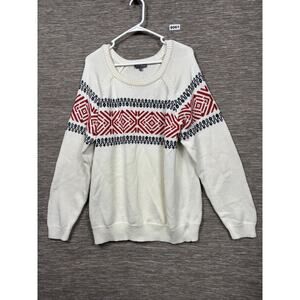 Market & Spruce Sweater Womens 2X White Geometric Knit Elbow Patch Pullover